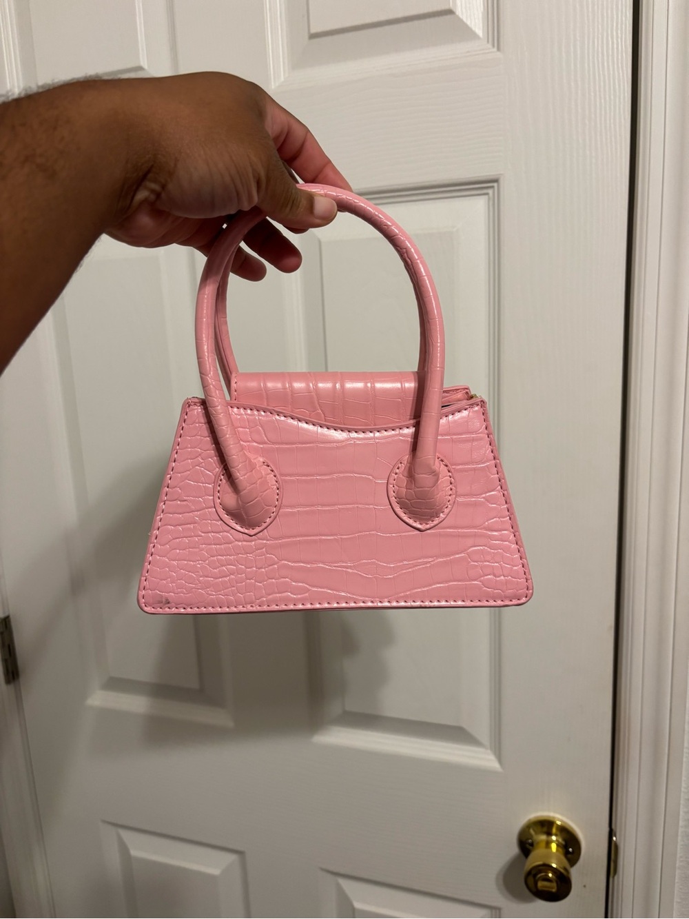 Pink Croc-Texture Mini Tote Handbag - Picture 1 of 4